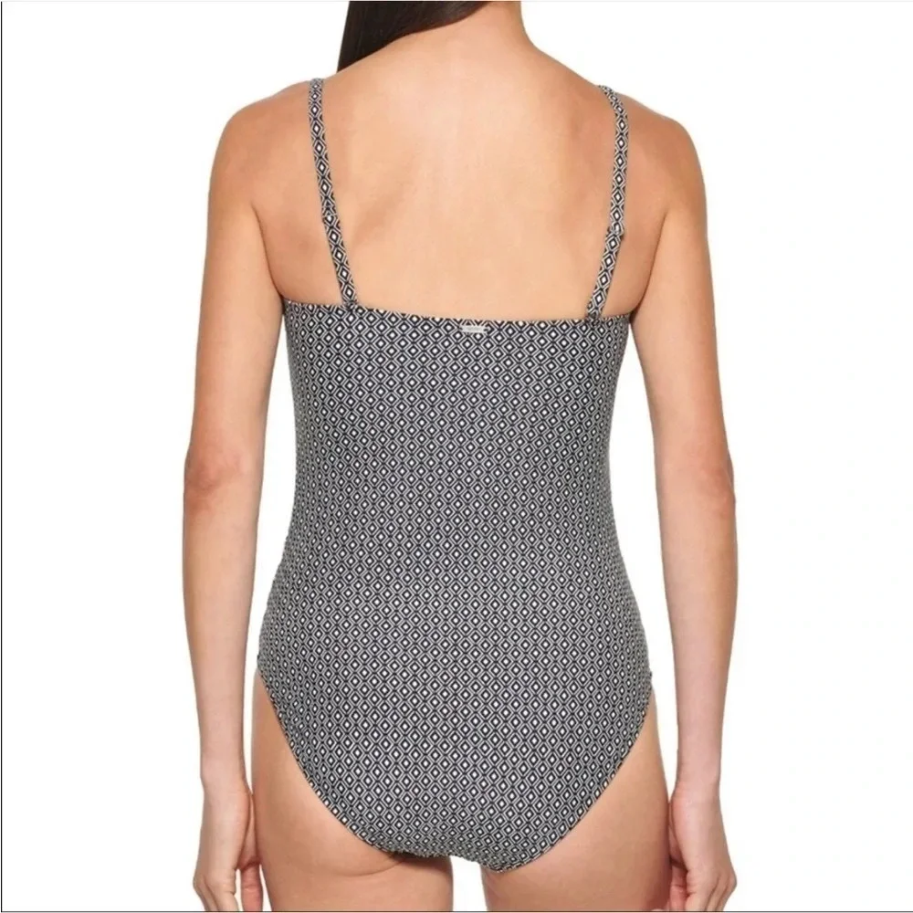 NWT DKNY One Piece Swim Suit Black and White Geometric Print Women’s size L - Picture 6 of 10